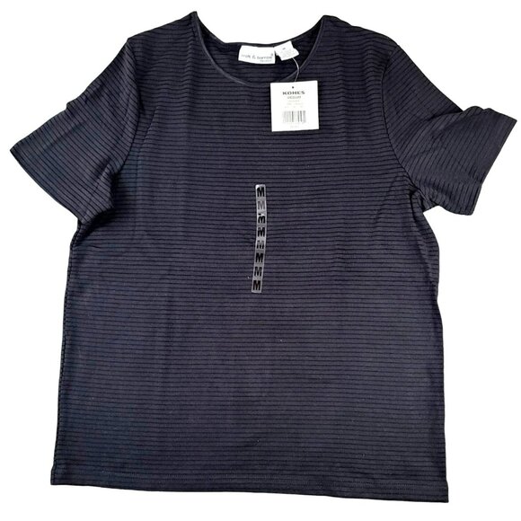 Croft & Barrow Womens Black Top Dressy Stretch Ribbed Blouse Size M NWT JH1425 - Picture 1 of 3
